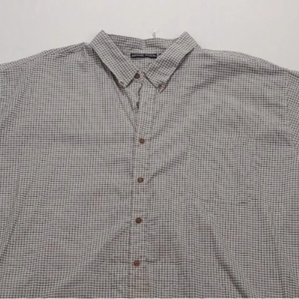 Mens Button Up Shirt 4XL Michael Austin Beige Blue‎ Plaid Long Sleeve Casual